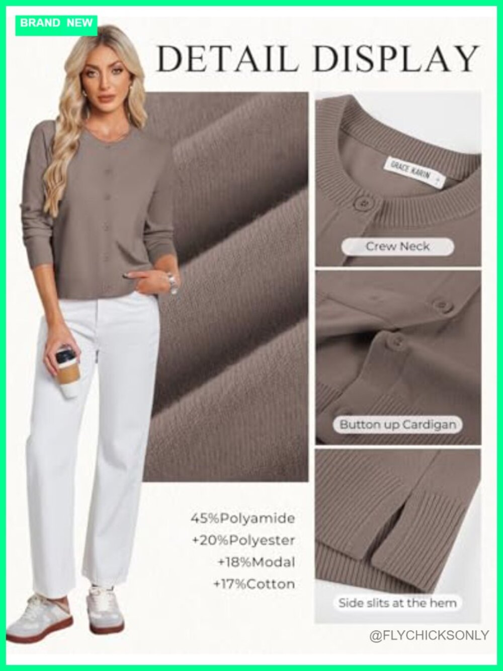 Cropped Cardigan Sweaters for Women, Cotton Button up Cardigan, Oversized Knit - Picture 4 of 6